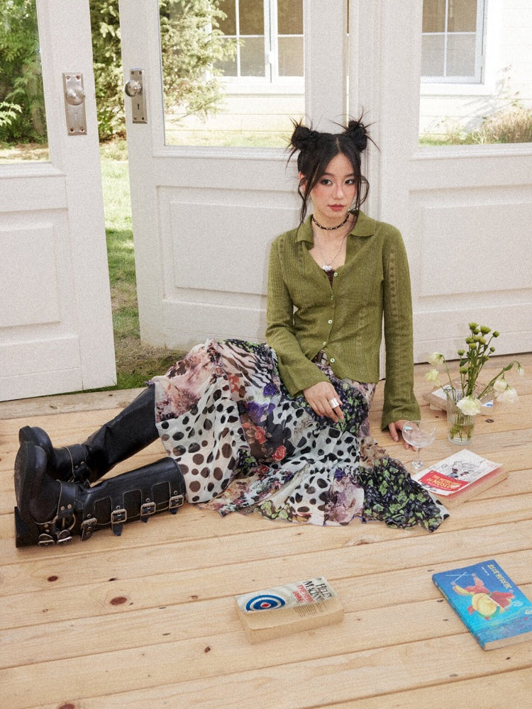 Vintage Long-sleeve Lapel Lightweight Breathable Hollow Knit Cardigan【s0000018581】