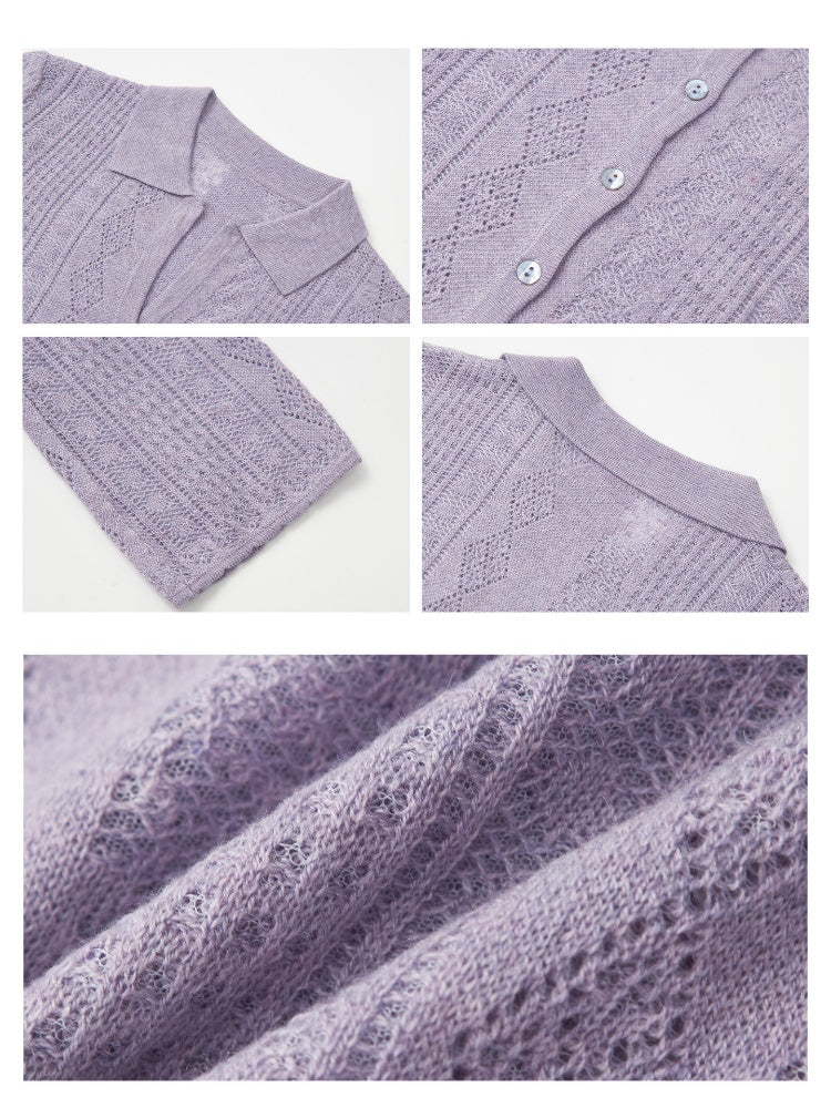 Vintage Long-sleeve Lapel Lightweight Breathable Hollow Knit Cardigan【s0000018581】