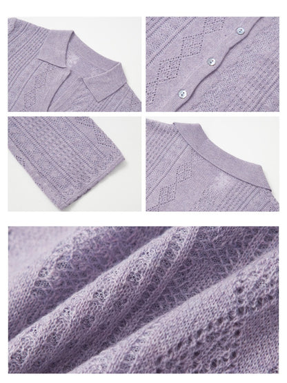 Vintage Long-sleeve Lapel Lightweight Breathable Hollow Knit Cardigan【s0000018581】