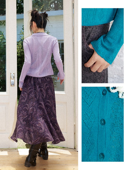 Vintage Long-sleeve Lapel Lightweight Breathable Hollow Knit Cardigan【s0000018581】