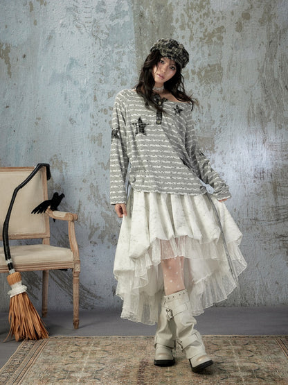 Striped Off-Shoulder Long Sleeve T-Shirt【s0000018583】