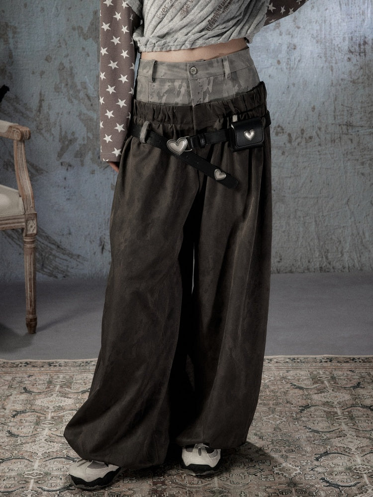 Fake Two-Piece Double-Waisted Jogger Pants【s0000018584】