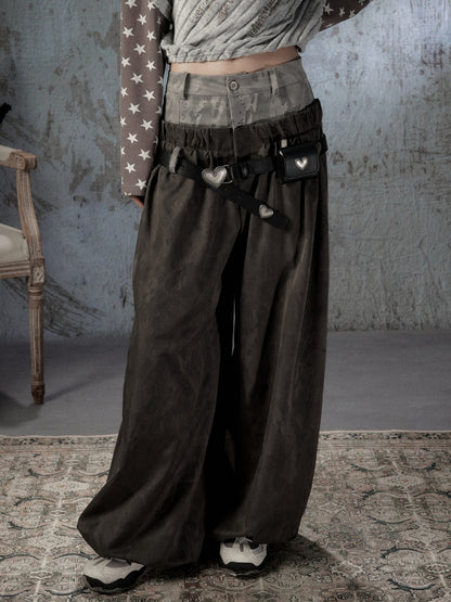 Fake Two-Piece Double-Waisted Jogger Pants【s0000018584】