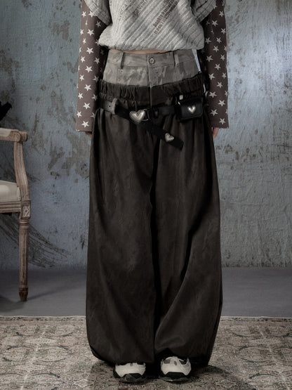 Fake Two-Piece Double-Waisted Jogger Pants【s0000018584】