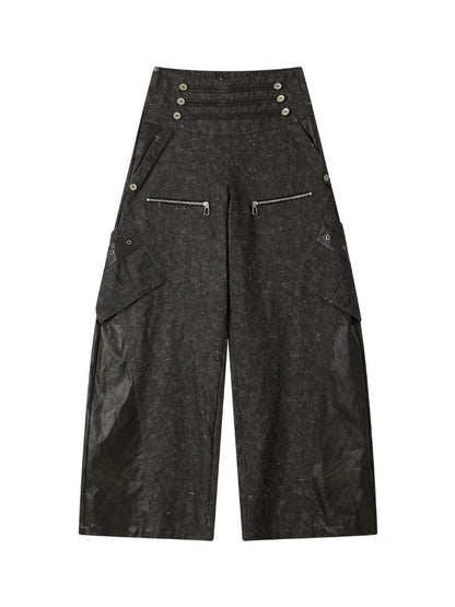 High-Waisted Patchwork Ripped Black Cargo Pants【s0000018585】