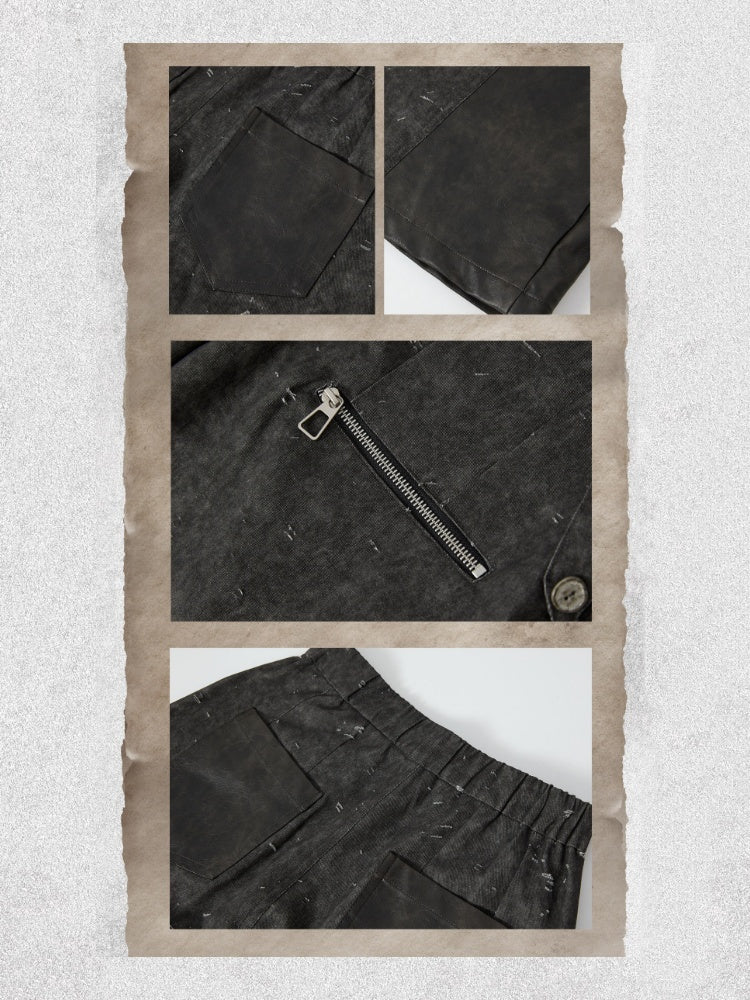 High-Waisted Patchwork Ripped Black Cargo Pants【s0000018585】