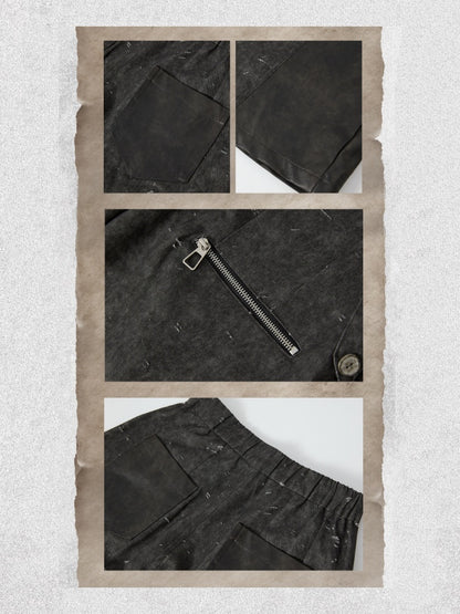 High-Waisted Patchwork Ripped Black Cargo Pants【s0000018585】