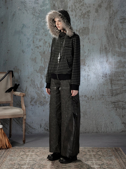 High-Waisted Patchwork Ripped Black Cargo Pants【s0000018585】