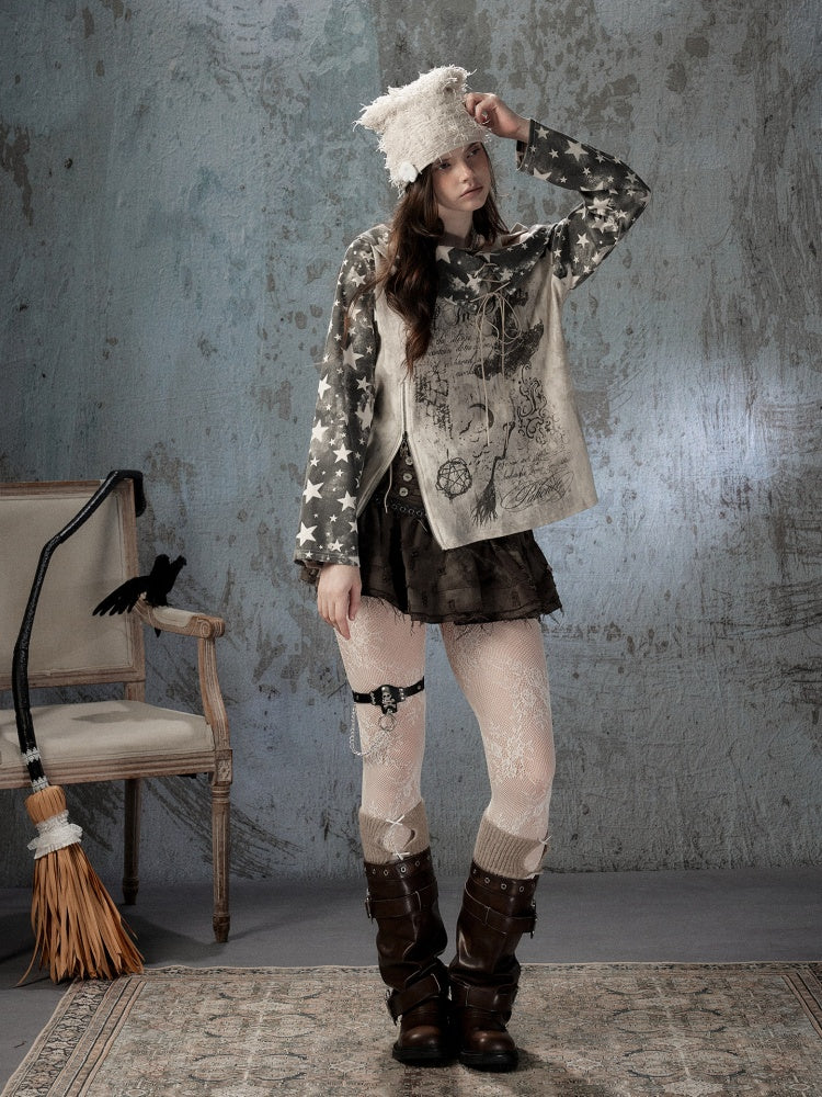 Asymmetrical Shoulder Fake Two-Piece Plaid Patchwork Wing-Strap Long-Sleeve T-Shirt【s0000018587】