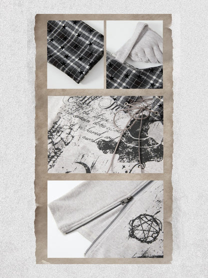 Asymmetrical Shoulder Fake Two-Piece Plaid Patchwork Wing-Strap Long-Sleeve T-Shirt【s0000018587】