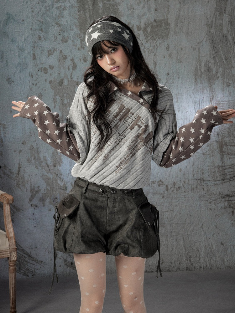 Asymmetrical Star Patchwork Fake Two-Piece Long-Sleeve T-Shirt【s0000018588】