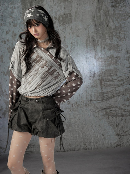 Asymmetrical Star Patchwork Fake Two-Piece Long-Sleeve T-Shirt【s0000018588】