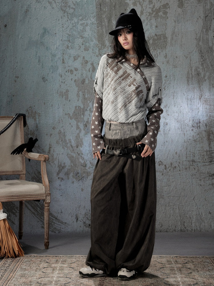 Asymmetrical Star Patchwork Fake Two-Piece Long-Sleeve T-Shirt【s0000018588】
