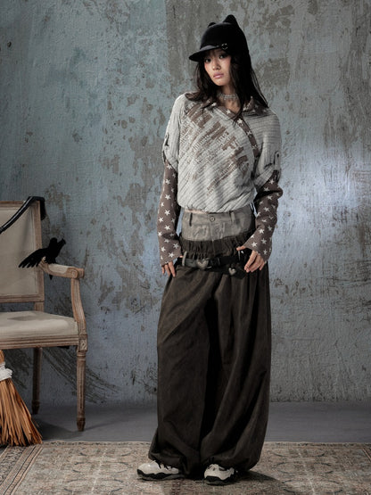 Asymmetrical Star Patchwork Fake Two-Piece Long-Sleeve T-Shirt【s0000018588】