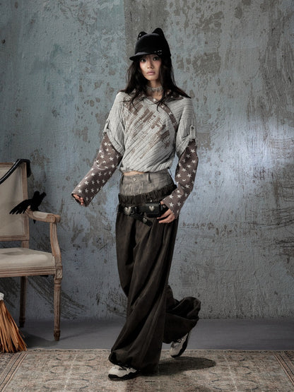 Asymmetrical Star Patchwork Fake Two-Piece Long-Sleeve T-Shirt【s0000018588】