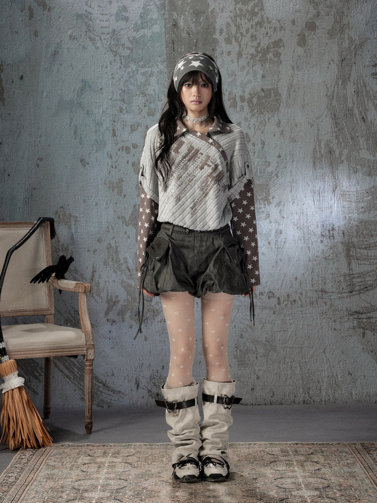Asymmetrical Star Patchwork Fake Two-Piece Long-Sleeve T-Shirt【s0000018588】