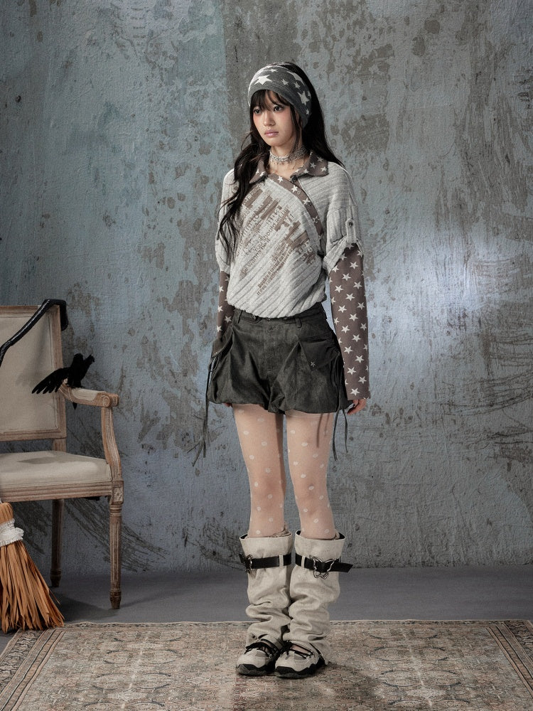 Asymmetrical Star Patchwork Fake Two-Piece Long-Sleeve T-Shirt【s0000018588】