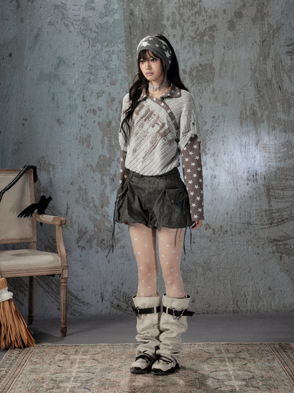 Asymmetrical Star Patchwork Fake Two-Piece Long-Sleeve T-Shirt【s0000018588】