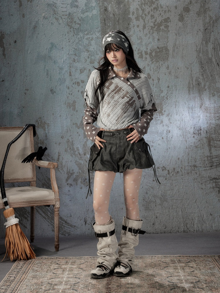Asymmetrical Star Patchwork Fake Two-Piece Long-Sleeve T-Shirt【s0000018588】