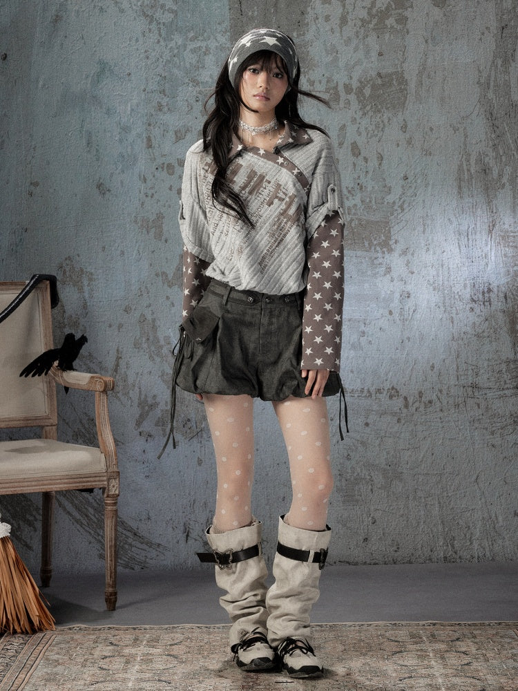 Asymmetrical Star Patchwork Fake Two-Piece Long-Sleeve T-Shirt【s0000018588】