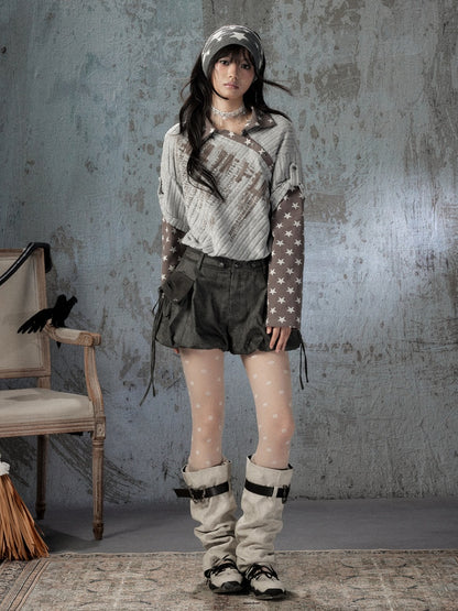 Asymmetrical Star Patchwork Fake Two-Piece Long-Sleeve T-Shirt【s0000018588】
