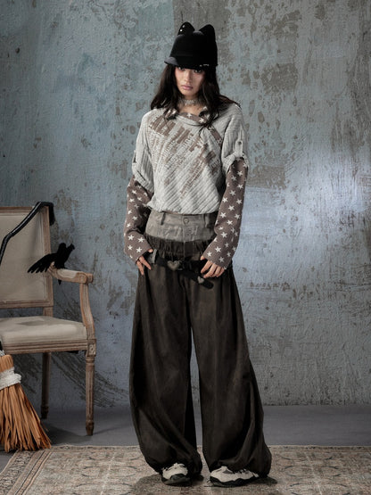 Asymmetrical Star Patchwork Fake Two-Piece Long-Sleeve T-Shirt【s0000018588】
