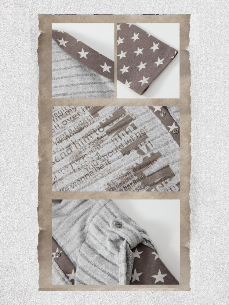 Asymmetrical Star Patchwork Fake Two-Piece Long-Sleeve T-Shirt【s0000018588】