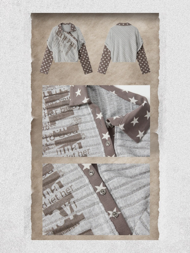 Asymmetrical Star Patchwork Fake Two-Piece Long-Sleeve T-Shirt【s0000018588】
