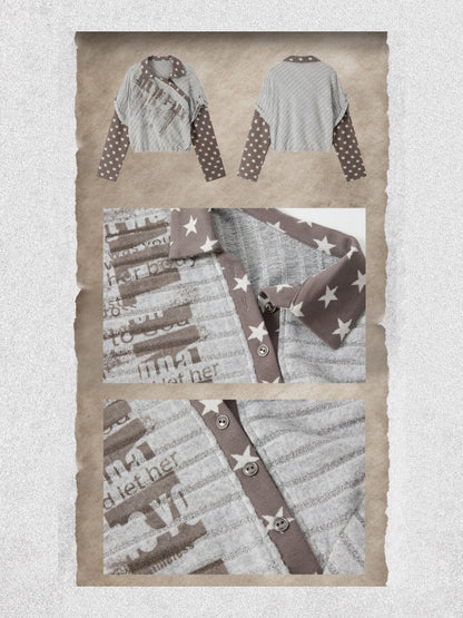 Asymmetrical Star Patchwork Fake Two-Piece Long-Sleeve T-Shirt【s0000018588】