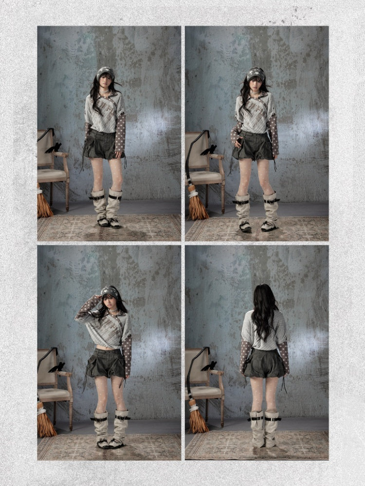 Asymmetrical Star Patchwork Fake Two-Piece Long-Sleeve T-Shirt【s0000018588】
