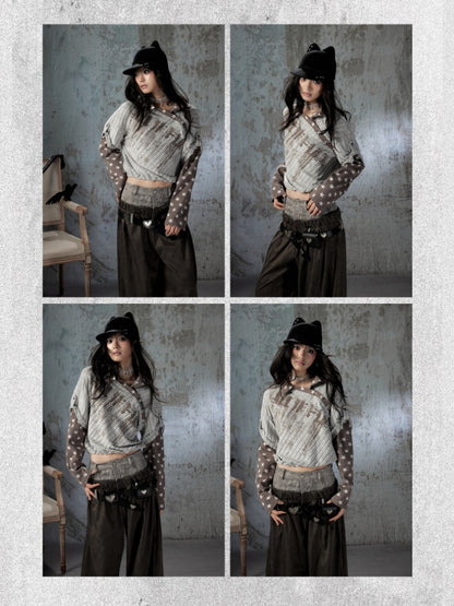 Asymmetrical Star Patchwork Fake Two-Piece Long-Sleeve T-Shirt【s0000018588】