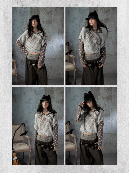 Asymmetrical Star Patchwork Fake Two-Piece Long-Sleeve T-Shirt【s0000018588】