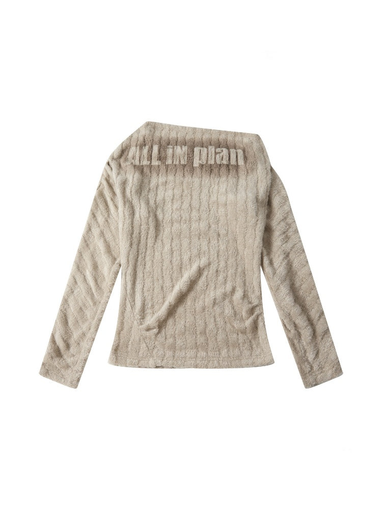 Asymmetrical Shoulder Plush Long Sleeve Tops【s0000018589】