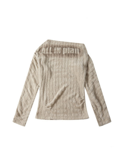 Asymmetrical Shoulder Plush Long Sleeve Tops【s0000018589】