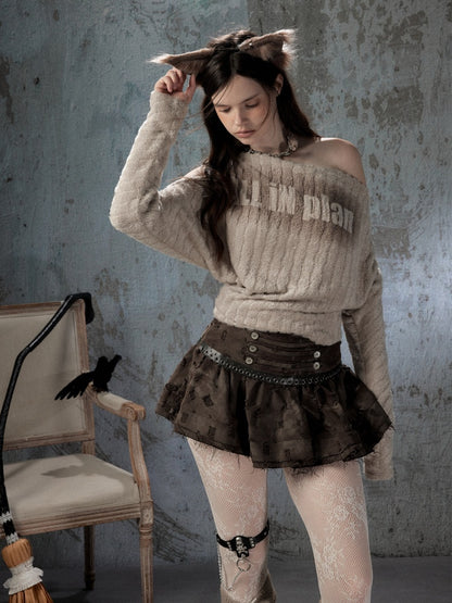 Asymmetrical Shoulder Plush Long Sleeve Tops【s0000018589】