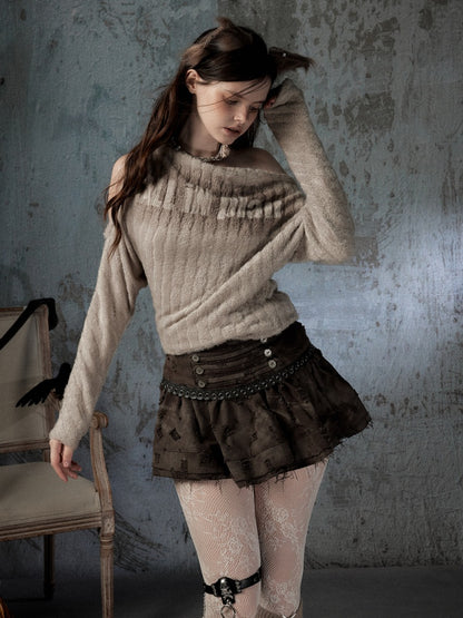 Asymmetrical Shoulder Plush Long Sleeve Tops【s0000018589】