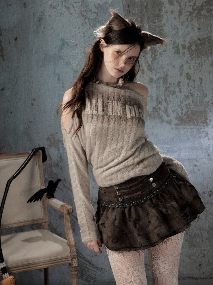 Asymmetrical Shoulder Plush Long Sleeve Tops【s0000018589】
