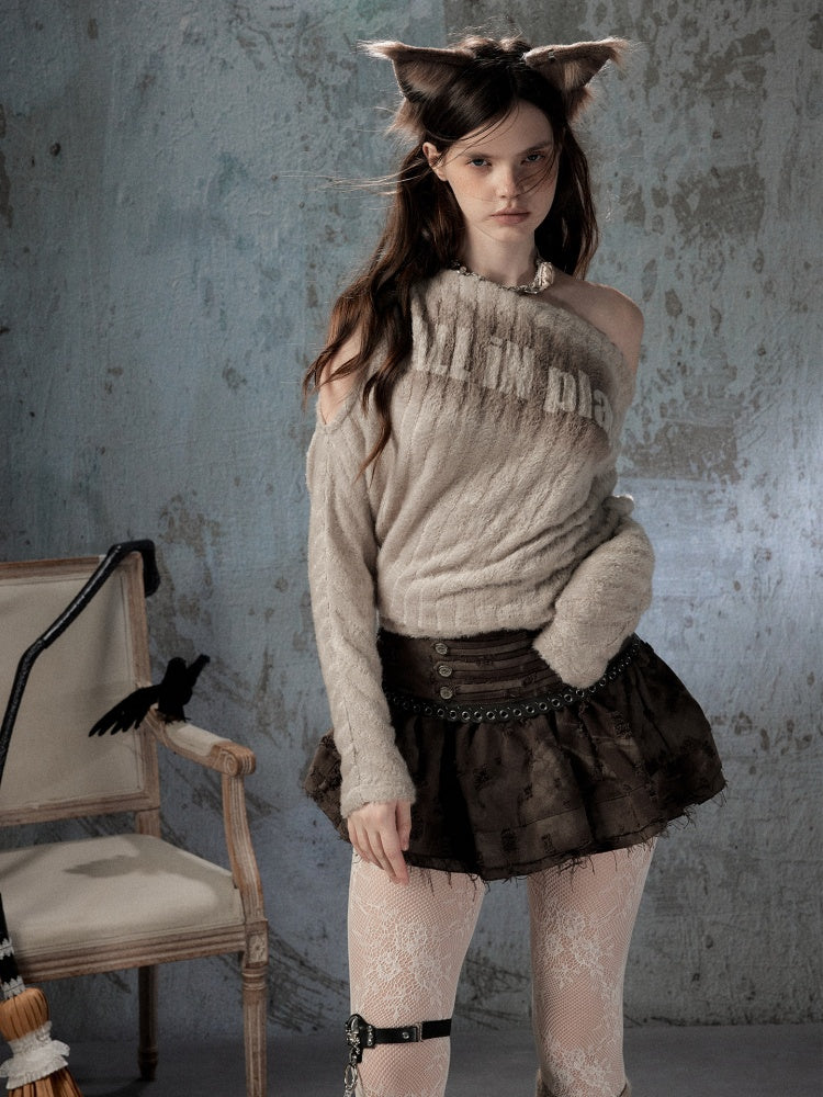 Asymmetrical Shoulder Plush Long Sleeve Tops【s0000018589】