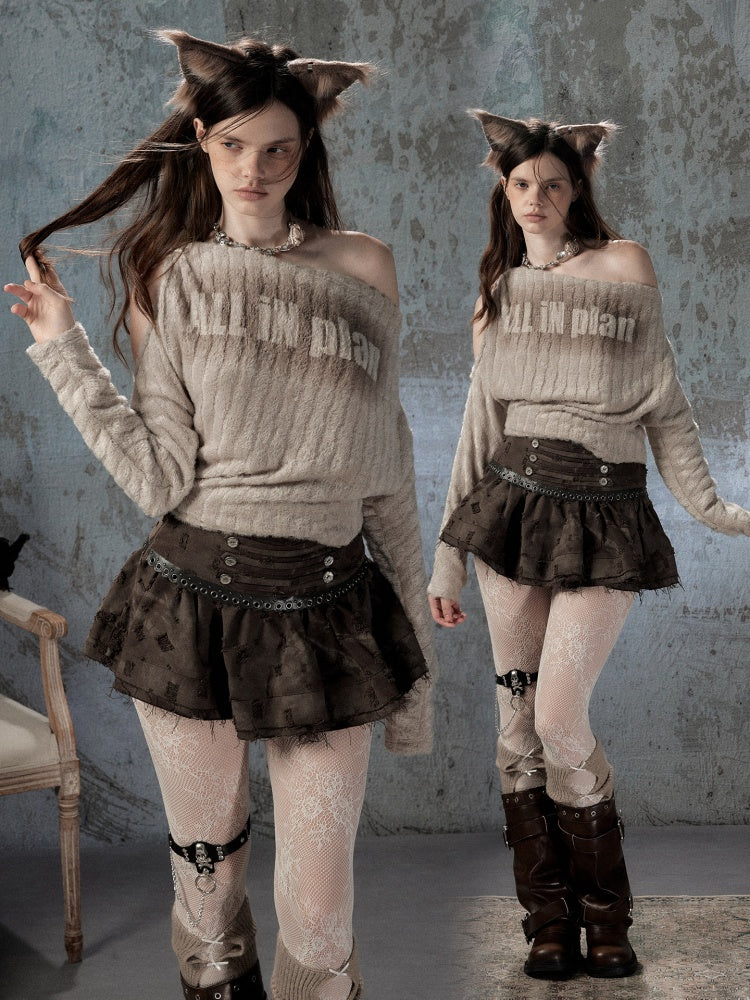 Asymmetrical Shoulder Plush Long Sleeve Tops【s0000018589】