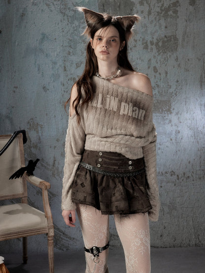 Asymmetrical Shoulder Plush Long Sleeve Tops【s0000018589】