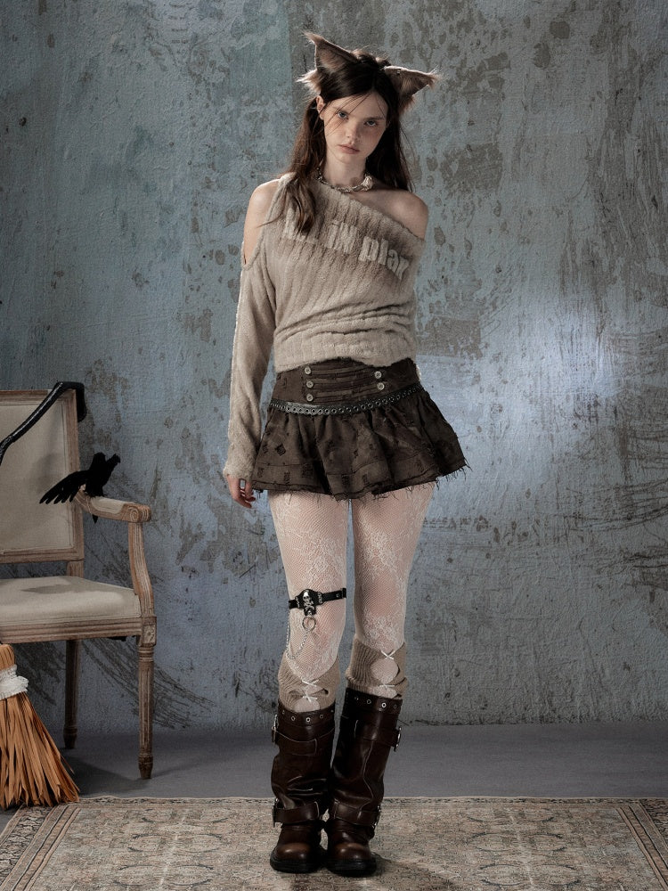 Asymmetrical Shoulder Plush Long Sleeve Tops【s0000018589】