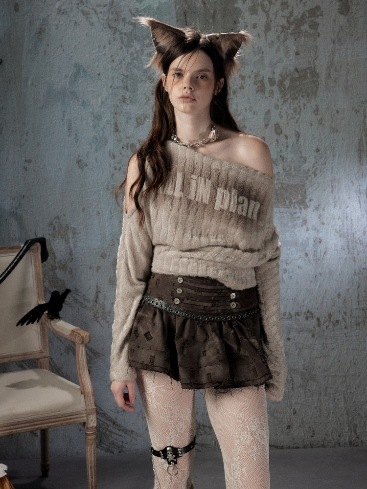 Asymmetrical Shoulder Plush Long Sleeve Tops【s0000018589】