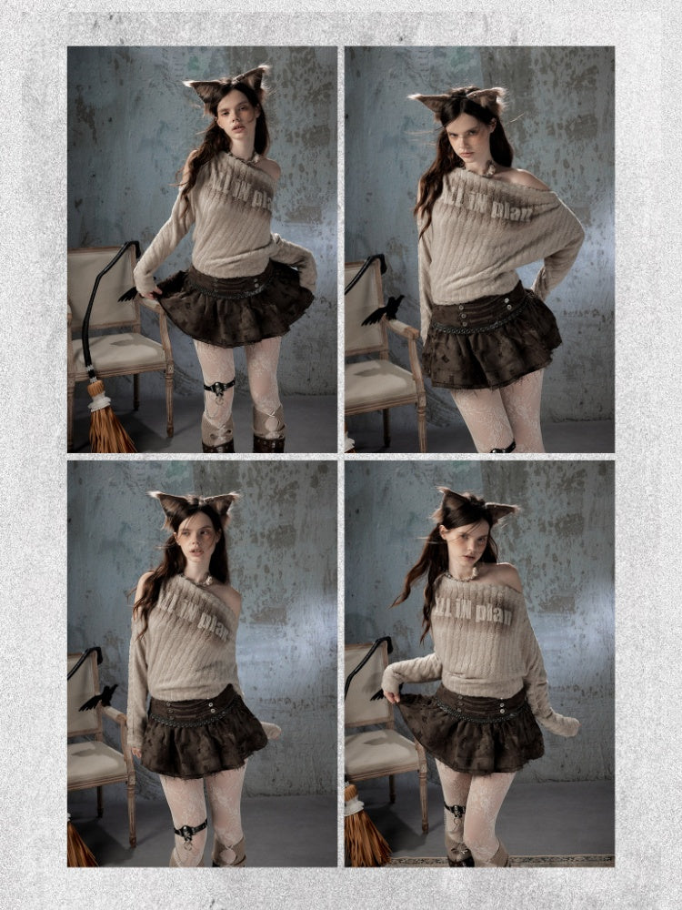 Asymmetrical Shoulder Plush Long Sleeve Tops【s0000018589】