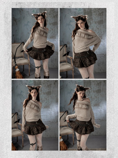 Asymmetrical Shoulder Plush Long Sleeve Tops【s0000018589】