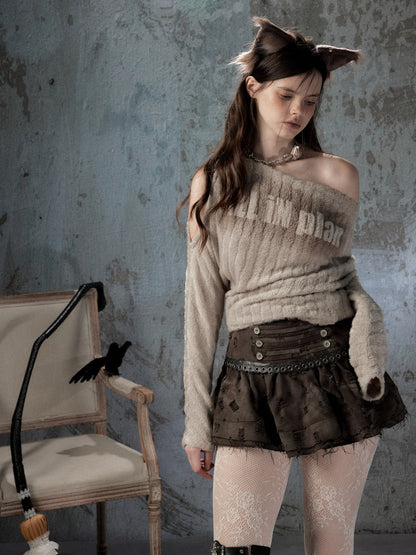 Asymmetrical Shoulder Plush Long Sleeve Tops【s0000018589】
