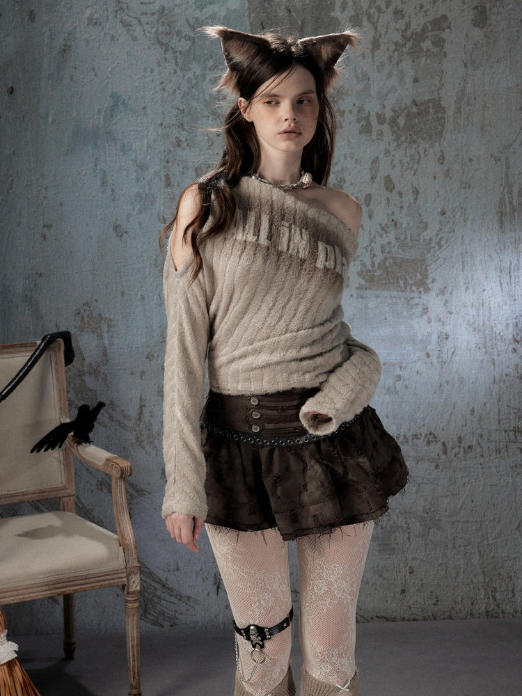Asymmetrical Shoulder Plush Long Sleeve Tops【s0000018589】
