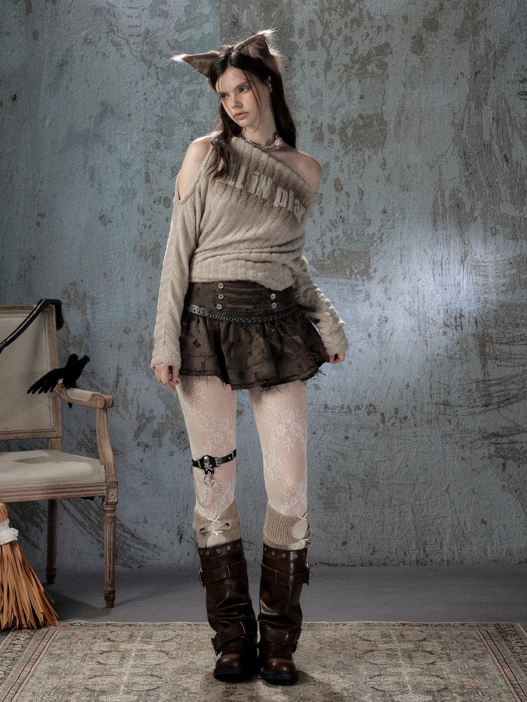 Asymmetrical Shoulder Plush Long Sleeve Tops【s0000018589】