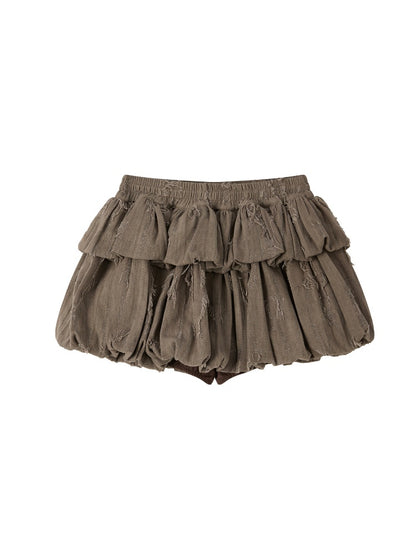 Loose Ripped Brown Bud Pleated Mini Skirt【s0000018591】