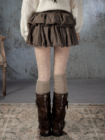 Loose Ripped Brown Bud Pleated Mini Skirt【s0000018591】