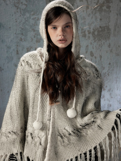 Knit Cape Hooded Sweater Shawl【s0000018592】